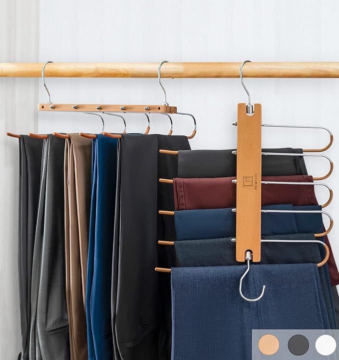 PRIM HOME Pants Hangers Space Saving - Wood Scarf Hangers for Closet Organizer - Jean Hangers Sca... | Amazon (US)