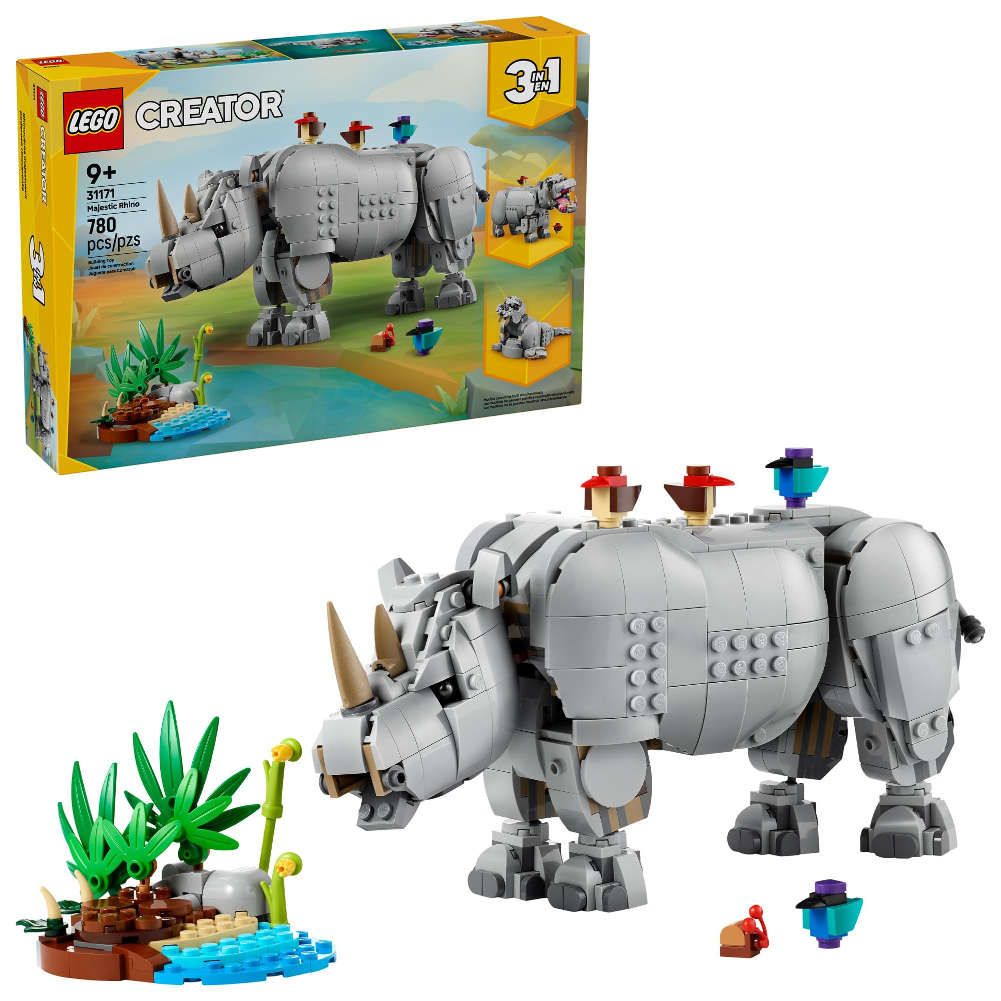 LEGO Creator 3 in 1 Wild Animals: Majestic Rhino with Birds Building Toys for Kids - Safari Prete... | Amazon (US)