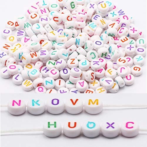SUKPSY 400 Pcs Acrylic Colorful Transparent White Letter Beads 7x4 mm Flat Round 26 Alphabet Charms  | Amazon (US)