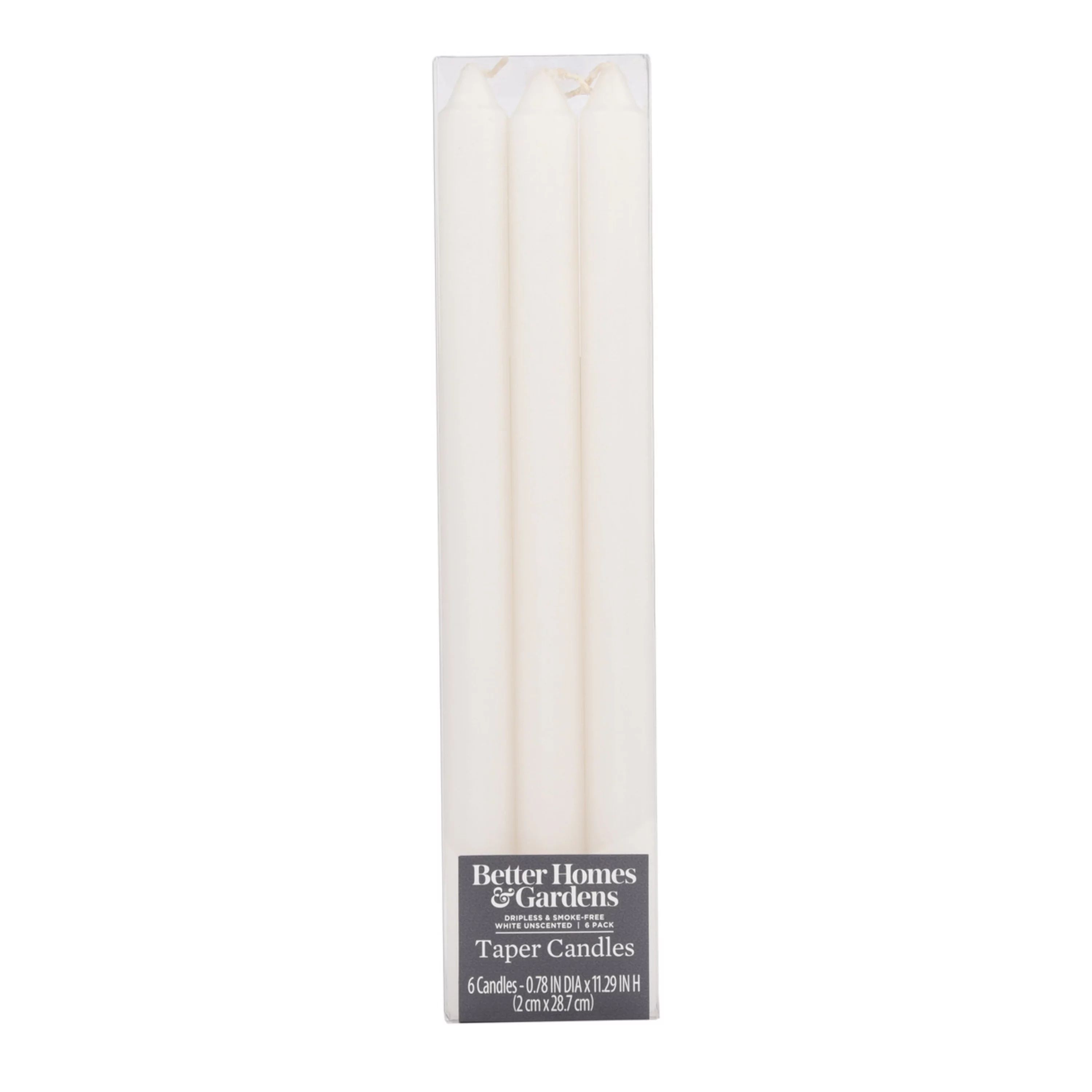 Better Homes & Gardens, White Unscented Indoor Set of 6, 12" Taper Candles, Burn Time of 12 Hours... | Walmart (US)