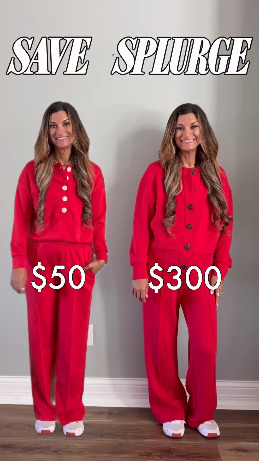 Save vs Splurge - red lounge wear game day look