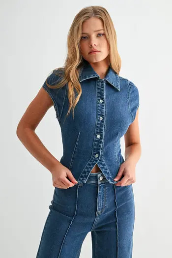 Jemina Denim The Seam Fitted Denim Shirt | Nordstrom | Nordstrom