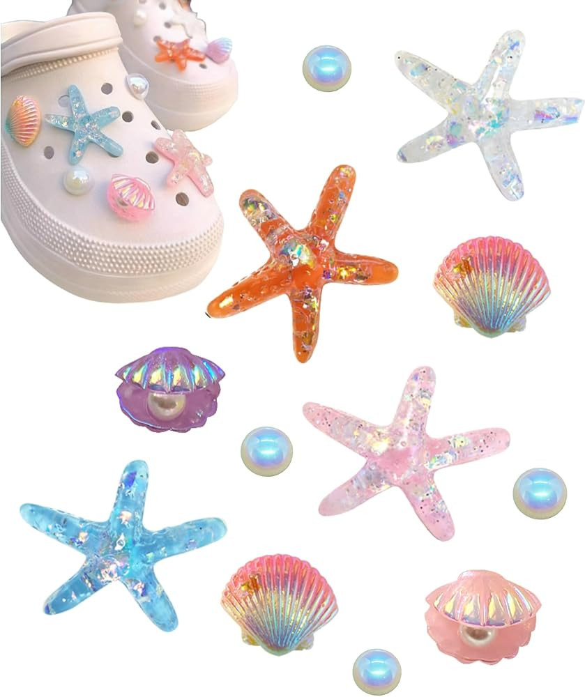 Summer Shoes Charms, Beach Charms for Women, Cute Starfish Seashell Pearl Shoe Decoration, 12PCS ... | Amazon (US)