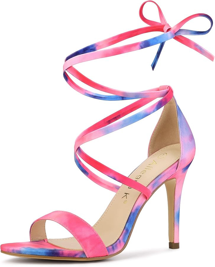 Allegra K Women's Tie Dye Lace Up Stiletto Heel Sandals | Amazon (US)