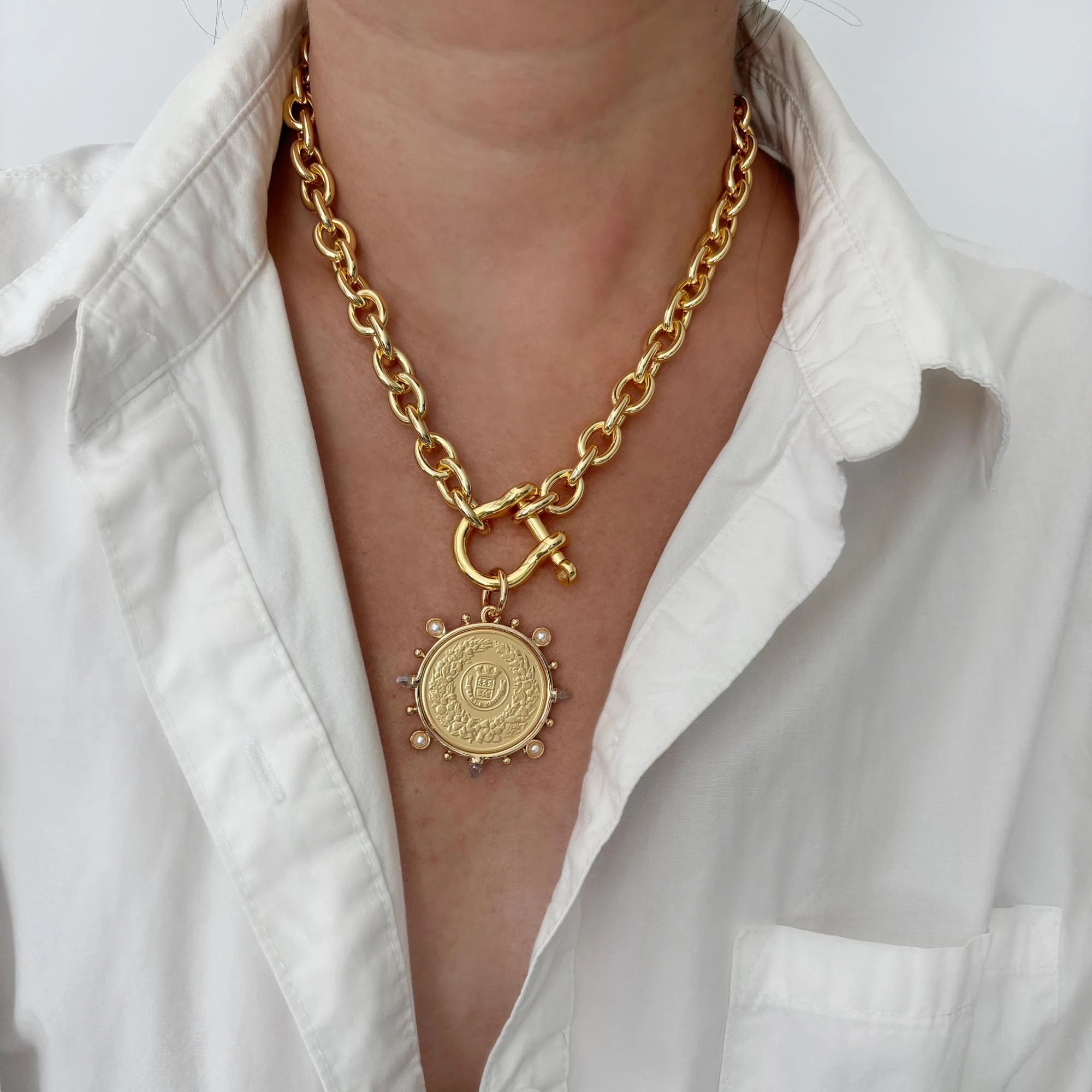 Chunky Gold Coin Necklace: 18k Gold Filled Medallion Pendant | Etsy (Global)