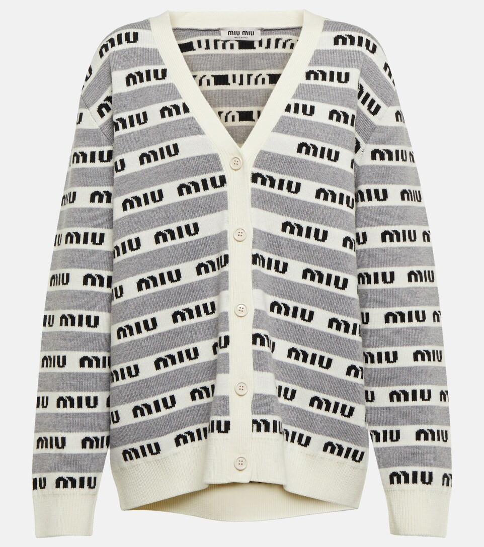 Logo jacquard virgin wool cardigan | Mytheresa (FR)