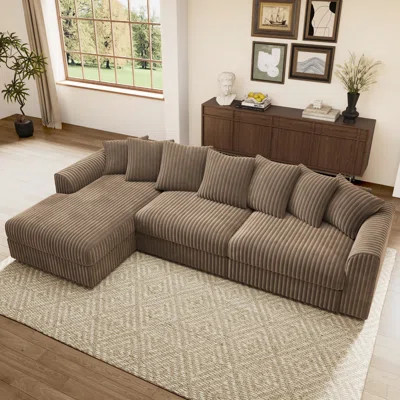 Tolzmann L-shaped Sectional Sofa With Chaise In Corduroy Khaki | Wayfair North America