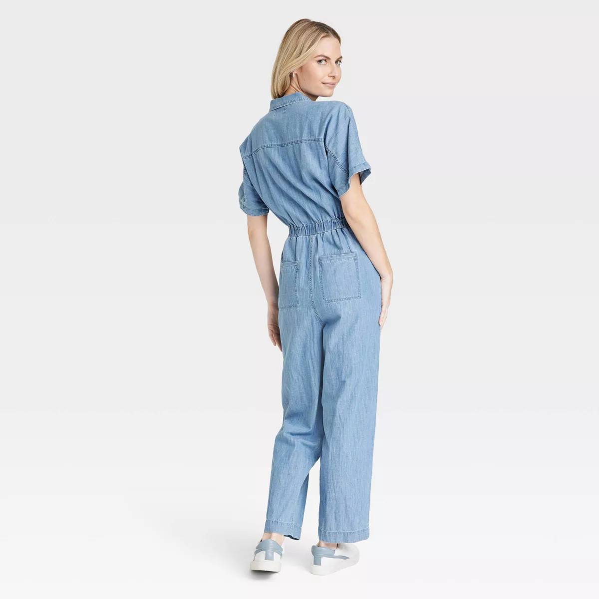 Women's Button-Front Short Sleeve Boilersuit - Universal Thread™ Indigo | Target
