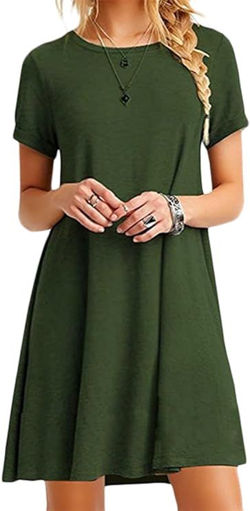 YMING Women Summer Casual T Shirt Dresses A Line Swing Dress Simple Solid Color Mini Dress Plus S... | Amazon (US)