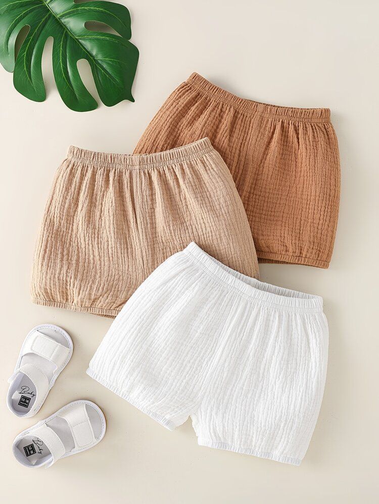 Baby 3pcs Solid Elastic Waist Shorts | SHEIN