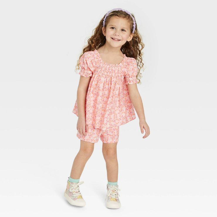 Toddler Girls' Floral Poplin Top & Shorts Set - Cat & Jack™ Pink | Target