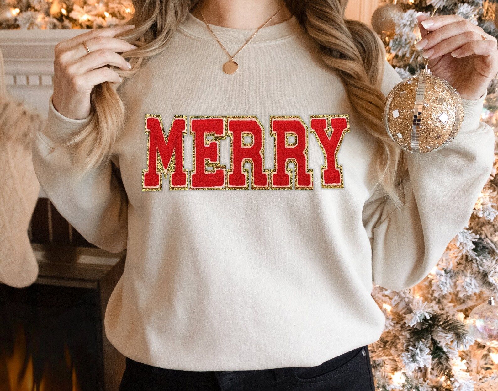Chenille Patch Christmas Sweatshirt Merry Shirt Unisex Retro Womans Sweatshirt Christmas Gift | Etsy (US)
