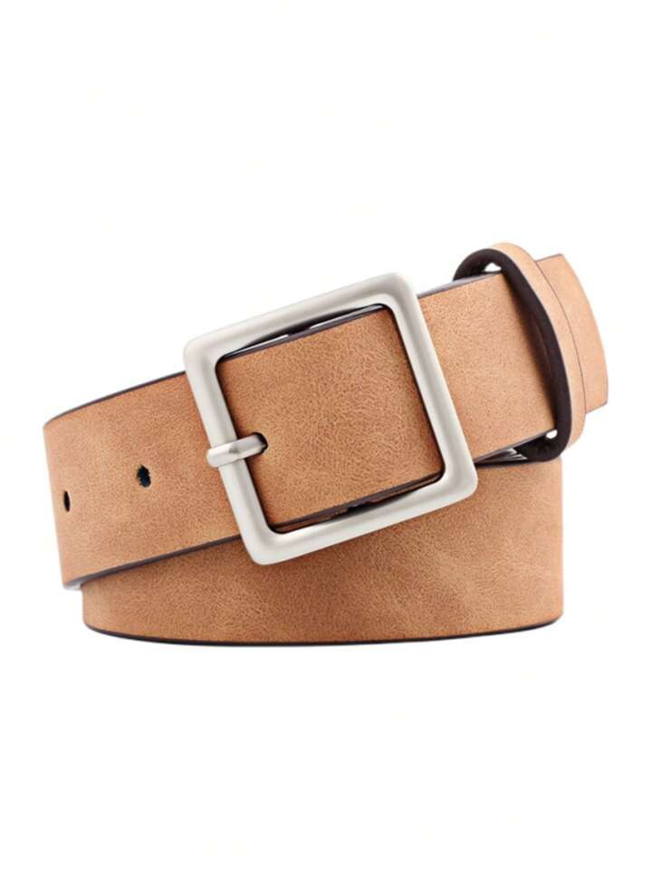 One Street Style Simple Square Buckle Pu Belt Trendy Versatile Fashion Belt With Vintage Feel For... | SHEIN