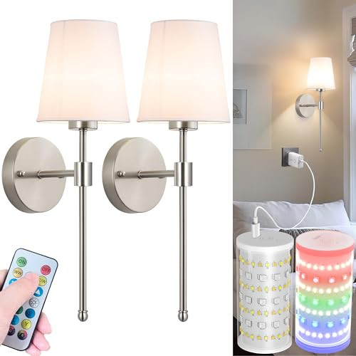 Battery Operated Wall Sconces Set Of 2, Wireless Battery Wall Light With 10000mAh RGB Rechargeable Magnetic Bulb, Rechargeable Wall Sconce With Remote Control For Bedroom, No Electrician Required | Amazon (US)