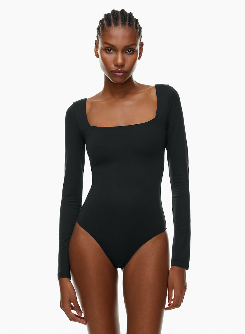 Contour Squareneck Longsleeve Bodysuit in Black size 2XS | Aritzia