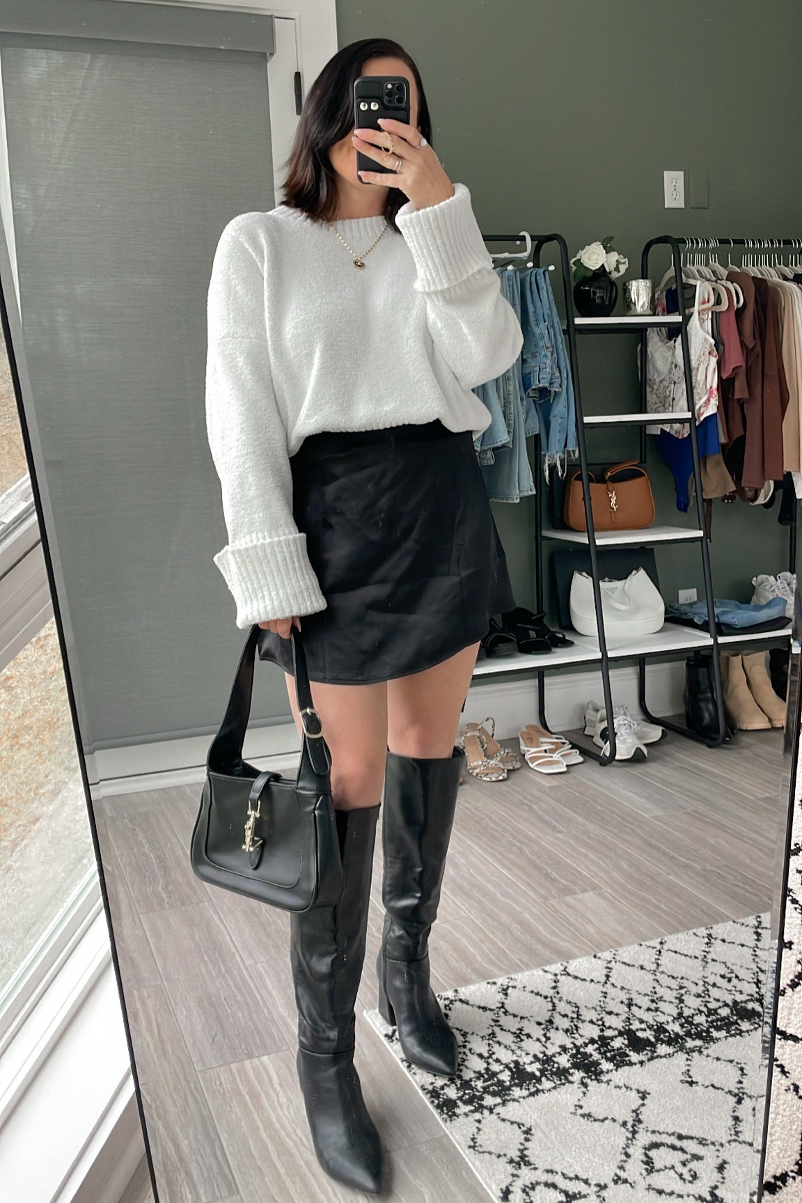 dressing up my favorite cozy oversized sweater w/ a satin mini skirt & knee high boots! 

#LTKstyletip #LTKunder100 #LTKshoecrush