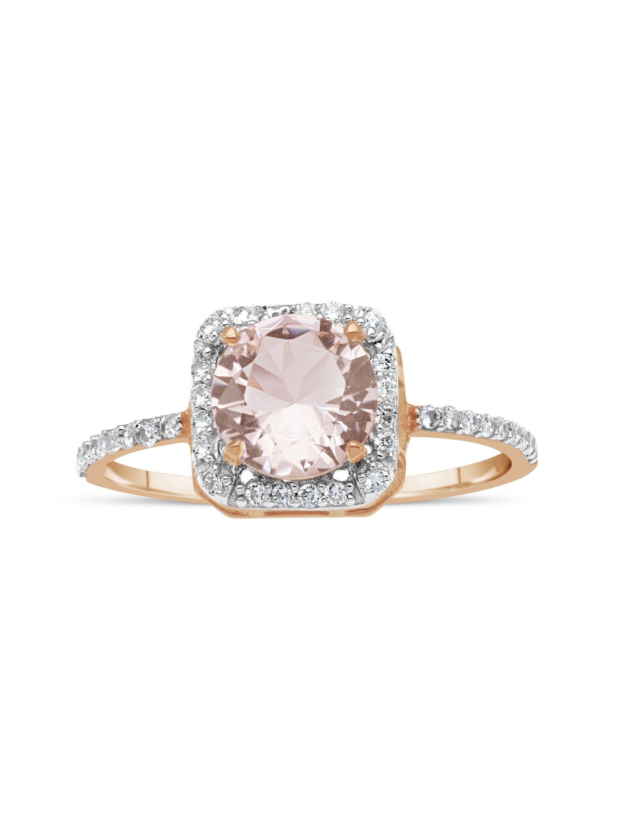 7mm Round Simulated Morganite with White CZ 18kt Rose Gold over Sterling Silver Square Halo Ring ... | Walmart (US)