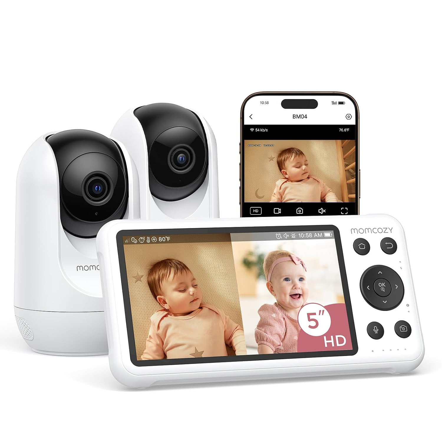 Momcozy BM04 Smart WiFi Baby Monitor with 2 Cameras, 5" 1080P Split Screen | Amazon (US)