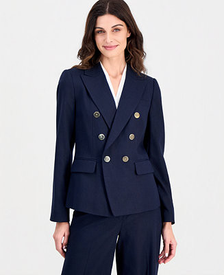 Women's Asymmetric Linen-Blend Double-Breasted Blazer | Macy's