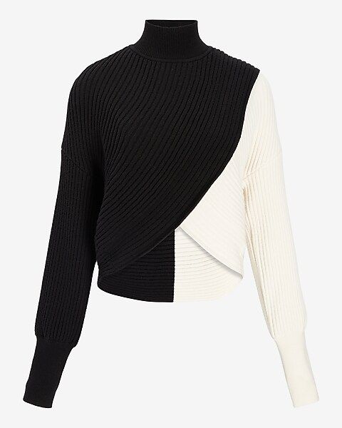Color Block Wrap Front Mock Neck Sweater | Express