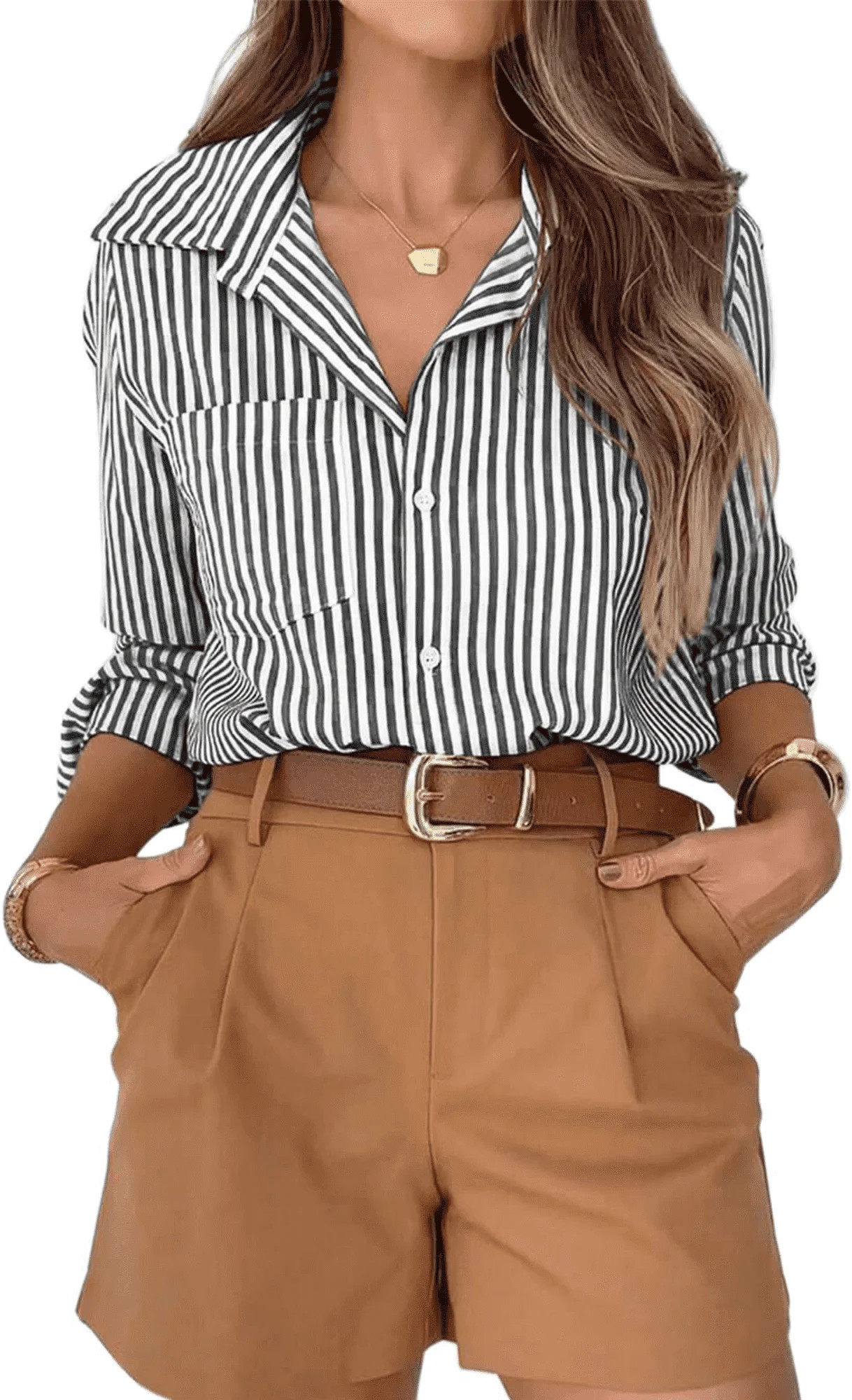 SOMER Striped Button Down Shirts for Women Dress Shirts Long Sleeve Shirts Casual Collared Office... | Walmart (US)