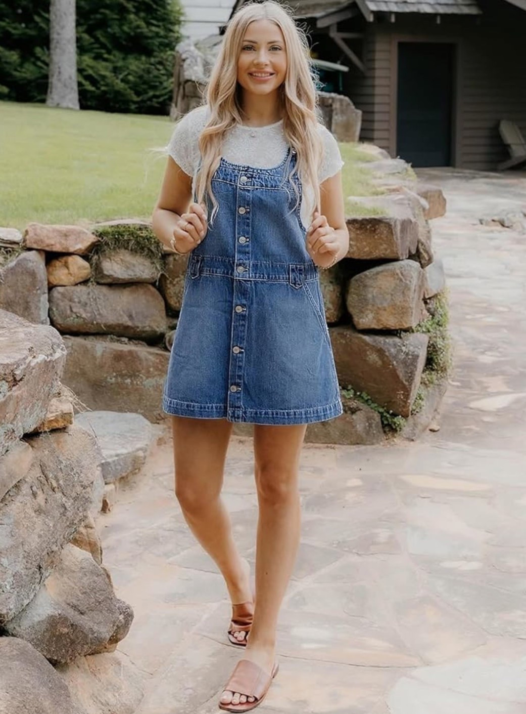 Find it in my Lake + Pine Collection. 🌲 A button-down denim overall dress made for dock days and lake breezes. Easy to layer over a tee or swimsuit, paired with simple slide sandals for that effortless water side look.

Add to cart now and step into your lake day moment. ⛰️

#LTKU #LTKSeasonal #LTKSpringSale