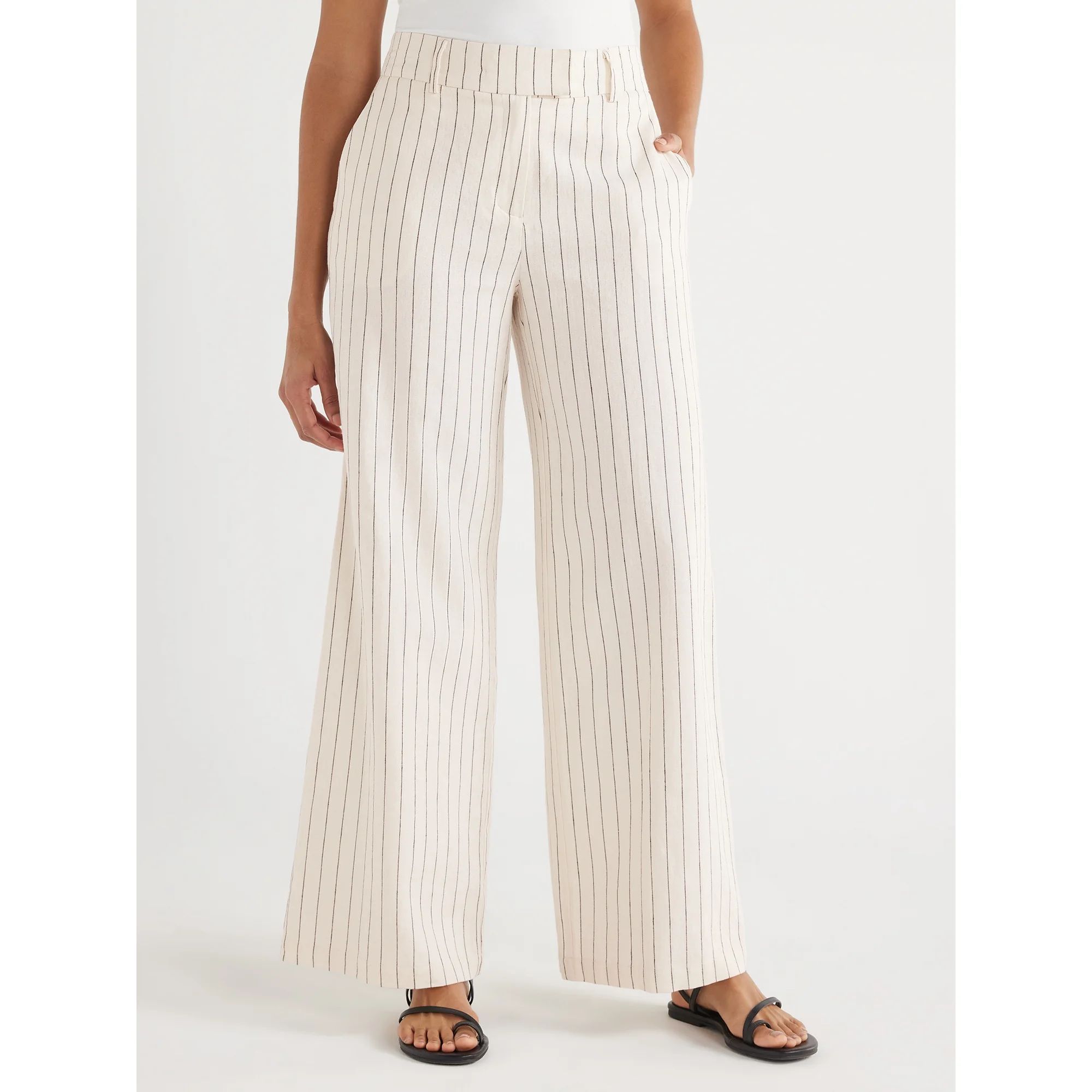 Scoop Women's Tailored Linen Blend Pants with Wide Leg, Sizes 0-18, 31.5’’ Inseam | Walmart (US)