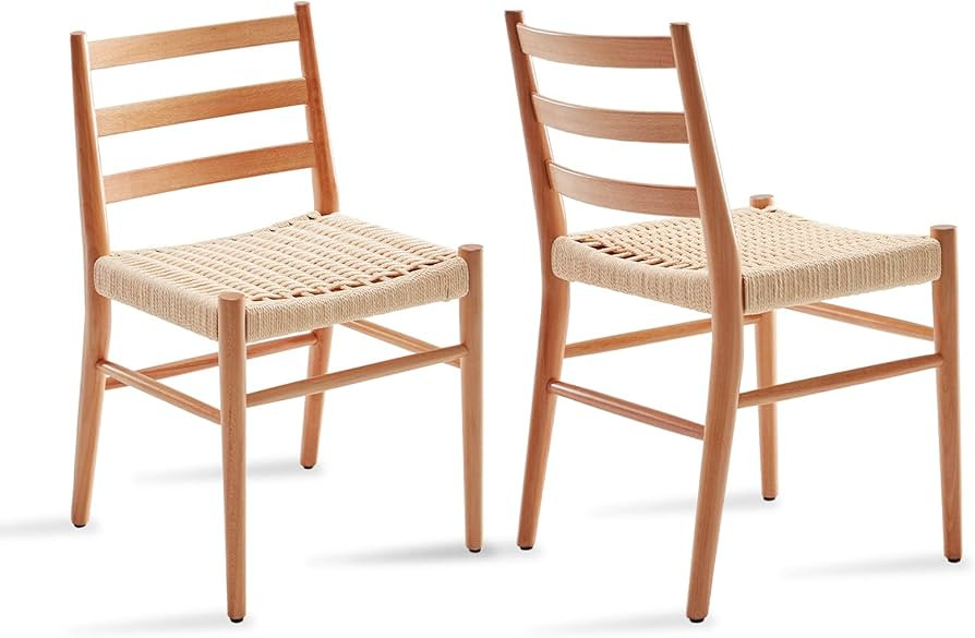 Wood Rattan Dining Room Chairs Comfortable Woven Seat, Fully Assembled, Nature - Set of 2 | Amazon (US)
