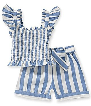 Rare Editions Little Girls Flutter Sleeve Striped Tunic Top Matching Shorts Set - 3T | Dillard's