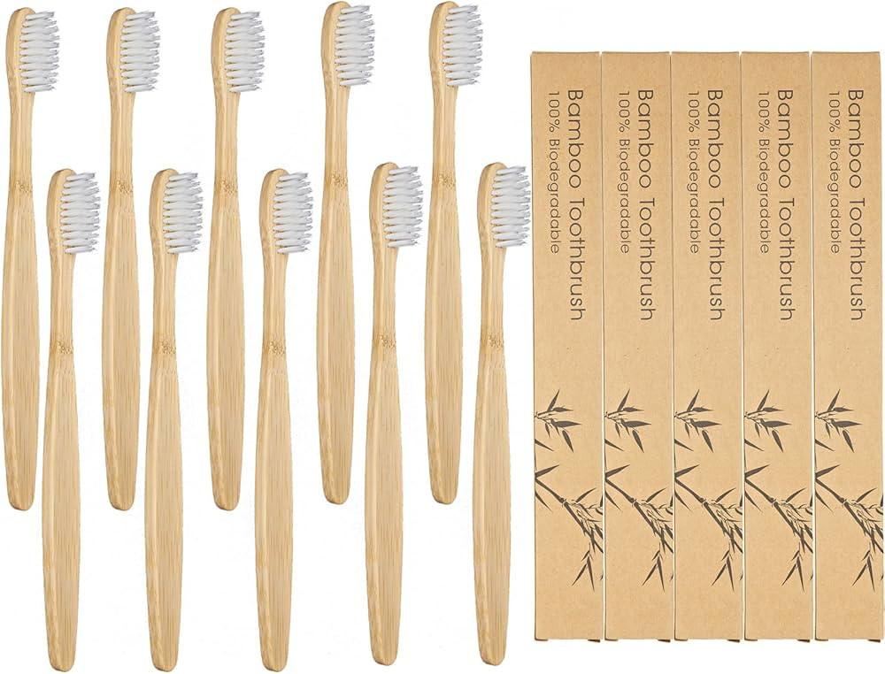 SEVENHEAD 10 PCS Bamboo Toothbrushes Soft Bristles Wooden Toothbrushes for Adult, Natural Biodegr... | Amazon (US)