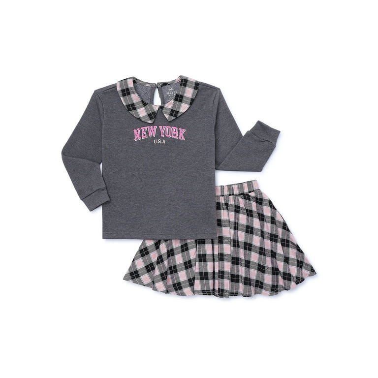 Pink Velvet Girls Long Sleeve Top and Skirt Set, Sizes 4-16 | Walmart (US)
