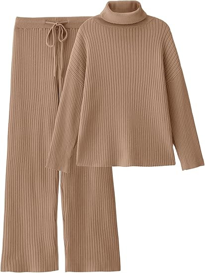 LILLUSORY Women's 2 Piece Outfits Turtleneck Sweaters Lounge Set and Wide Leg Pants Cozy Knit Swe... | Amazon (US)
