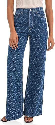 Cicy Bell Womens Wide Leg Jeans Argyle Printed High Waisted Denim Pants | Amazon (US)