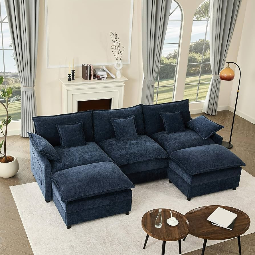 GOSUHI 108" U-Shaped Modular Cloud Couch, Deep Seat, Chenille Navy | Amazon (US)