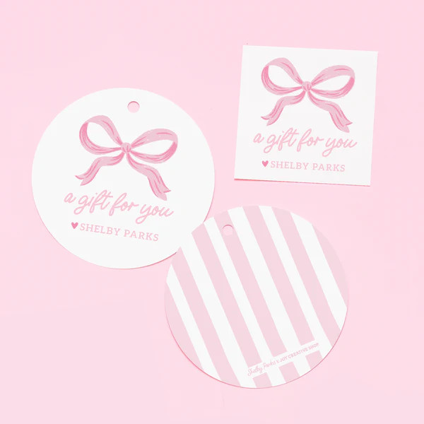 Shelby Parks Pink Bow Personalized Gift Tags or Stickers | Joy Creative Shop