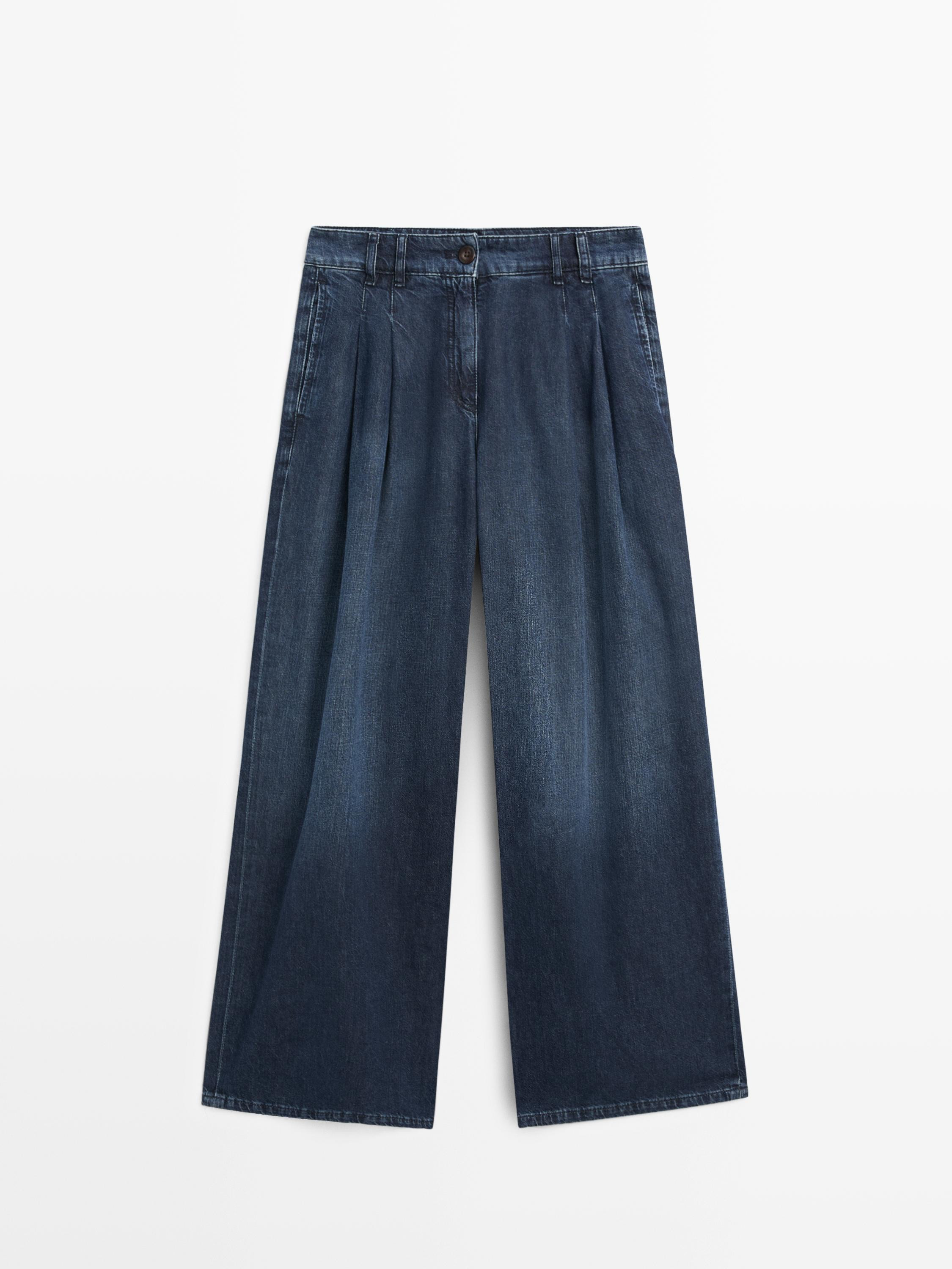 High-waist wide-leg darted jeans | Massimo Dutti UK