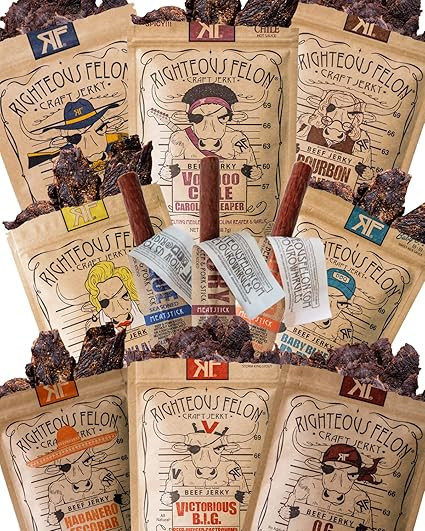 Righteous Felon Beef Jerky Variety Pack, Jerky and Beef Stick Sampler - Gluten Free, High Protein... | Amazon (US)