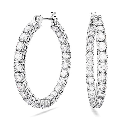 Swarovski Matrix Hoop Earrings with Round White Crystals on Rhodium Finished Settings, Part of the Swarovski Matrix Collection | Amazon (US)