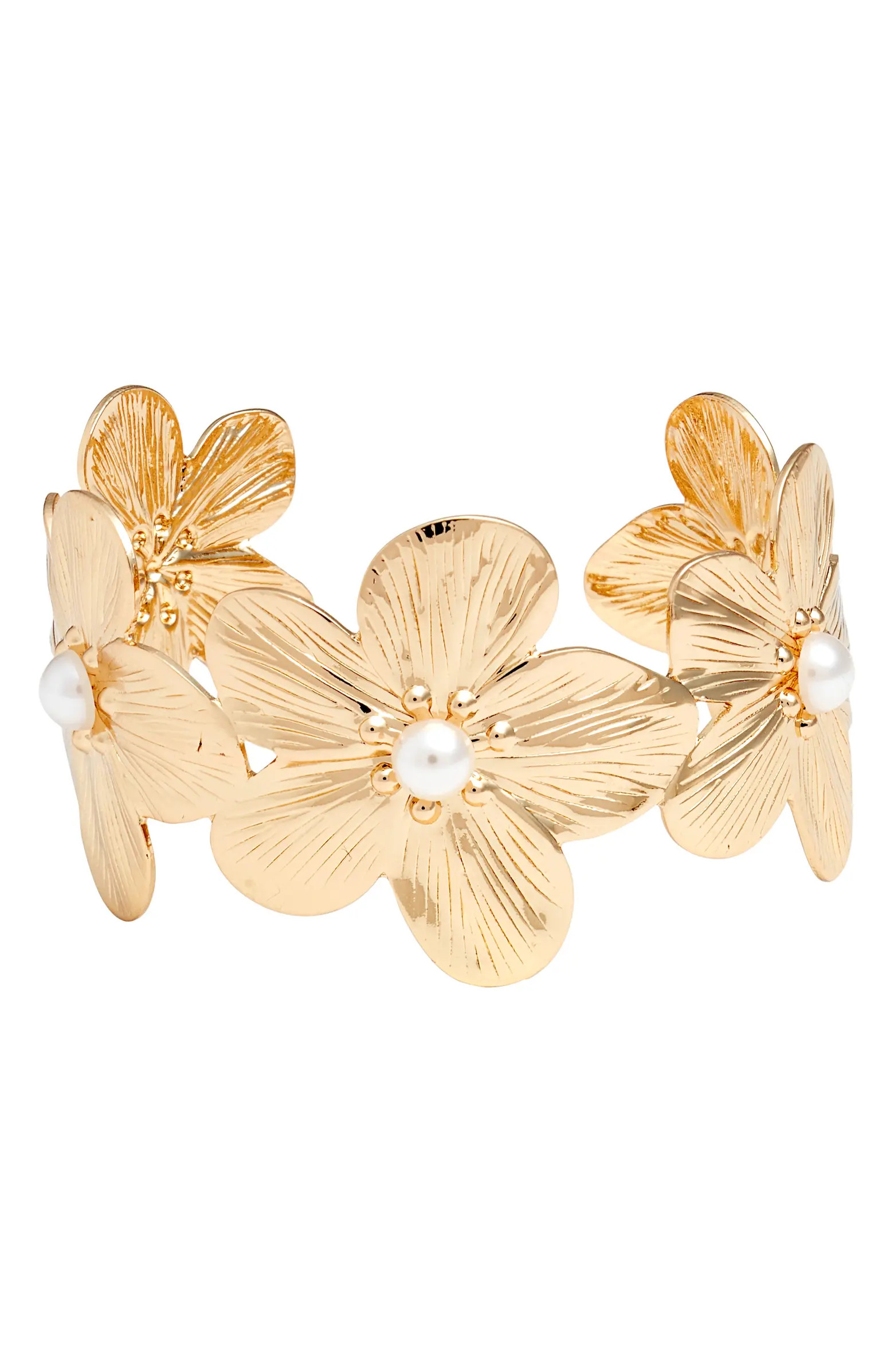 Faux Pearl Floral Cuff Bracelet | Nordstrom