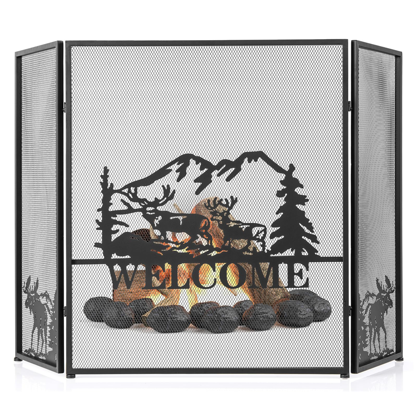 Tangkula 52 x 31 Inch Fireplace Screen, 3-Panel Folding Spark Guard w/Natural Scenery & Moose Pat... | Amazon (US)