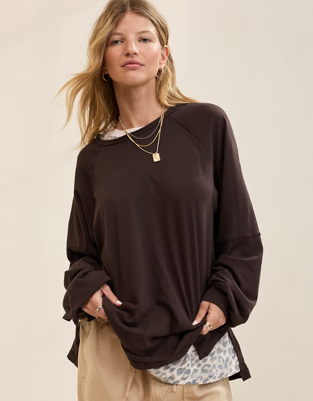 Aerie Cozy Long Sleeve Oversized Boyfriend T-Shirt | Aerie