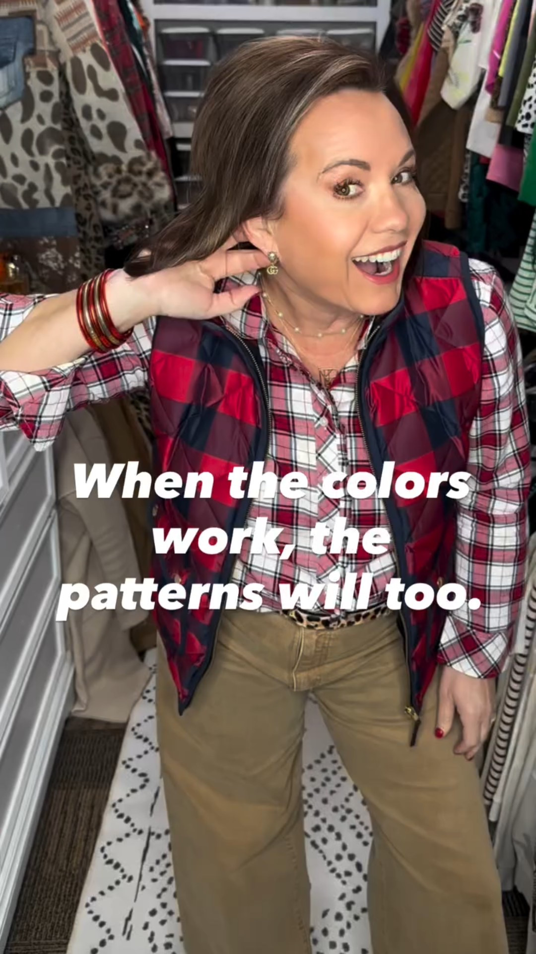 Pattern-mixing tip: keep the color story consistent 🎯

Plaid shirt + plaid vest + a touch of leopard = effortless balance. When the tones work together, the outfit does the talking.

Save this for outfit inspo!  Exact or similar items linked on my LTK. 

#PatternMixingTips #StyleInspo #WearWhatYouLove #FallFashion #FashionOver50

I love a good pattern mix, and this outfit is such a fun example of how prints can work together without feeling overdone. Layered plaid on plaid, a subtle pop of leopard, and a quilted vest to pull everything together—it’s casual, comfortable, and full of personality.

The key to mixing patterns is keeping the color palette cohesive and letting one print lead while the others support. This look is perfect for everyday wear, running errands, or casual fall outings when you want your outfit to feel interesting but still easy.

Save this for pattern-mixing inspiration and shop the pieces below.

⸻


pattern mixing outfit, plaid outfit, plaid on plaid, leopard print outfit, quilted vest outfit, casual fall outfit, everyday style, fall layering outfit, casual chic outfit, women’s fall fashion, fashion over 50, 50 plus style, mom style outfit, real life outfit, wearable fashion, mixed print outfit, fall outfit ideas, neutral fall outfit, olive green outfit, brown pants outfit, casual weekend outfit, outfit inspiration, LTK fall style, LTK outfit ideas, layered fall look, classic with a twist outfit, pattern play outfit, effortless style, cozy fall outfit, women’s casual fashion, everyday outfit inspo, transitional fall outfit, fashion confidence, closet staples, wardrobe basics styled, pattern mix inspiration

#LTKFindsUnder50 #LTKgrwm #LTKootd