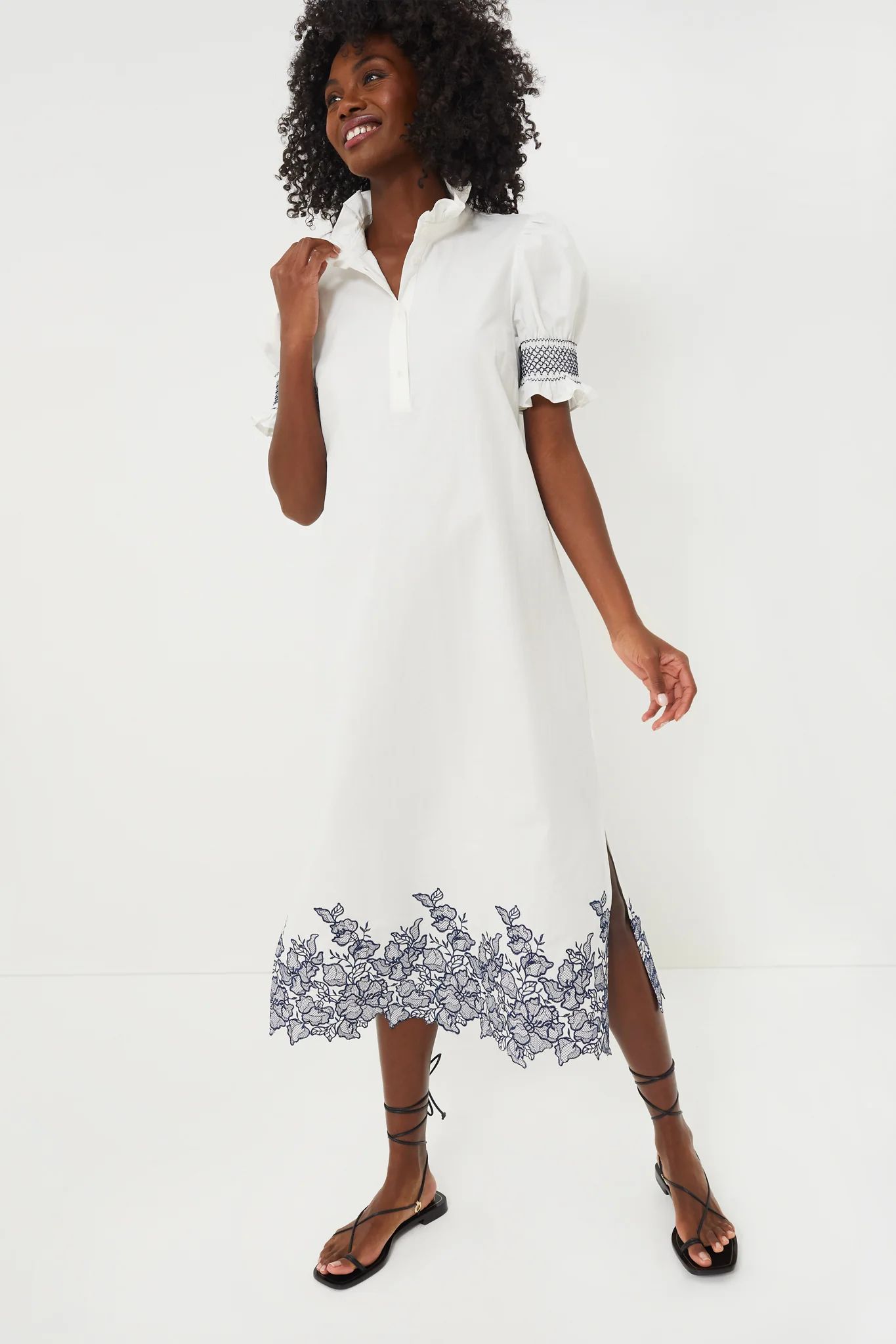 Navy Embroidery Eliza Midi Dress | Tuckernuck (US)