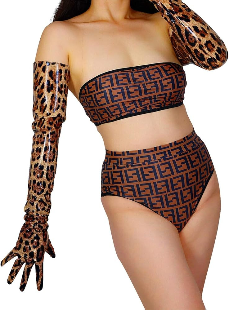 DooWay Extra Long Leather Gloves Women Metallic Print Faux Patent Opera Evening Gloves | Amazon (US)