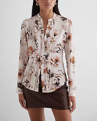 Floral Pleated Slim Portofino Shirt | Express
