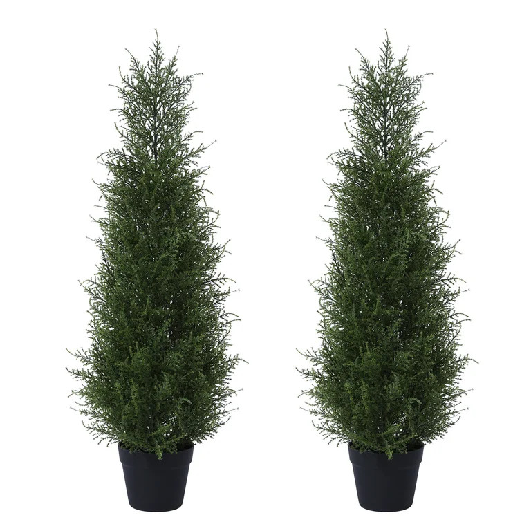 2 Pack 3 ft Artificial Cedar Tree UV Rated , Artificial Christmas Topiary Tree, Pre-Potted Plants... | Walmart (US)