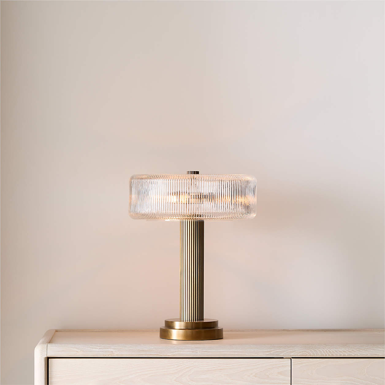 Vienna Metal Table Lamp with Rippled Glass Shade 17" | Crate & Barrel | Crate & Barrel