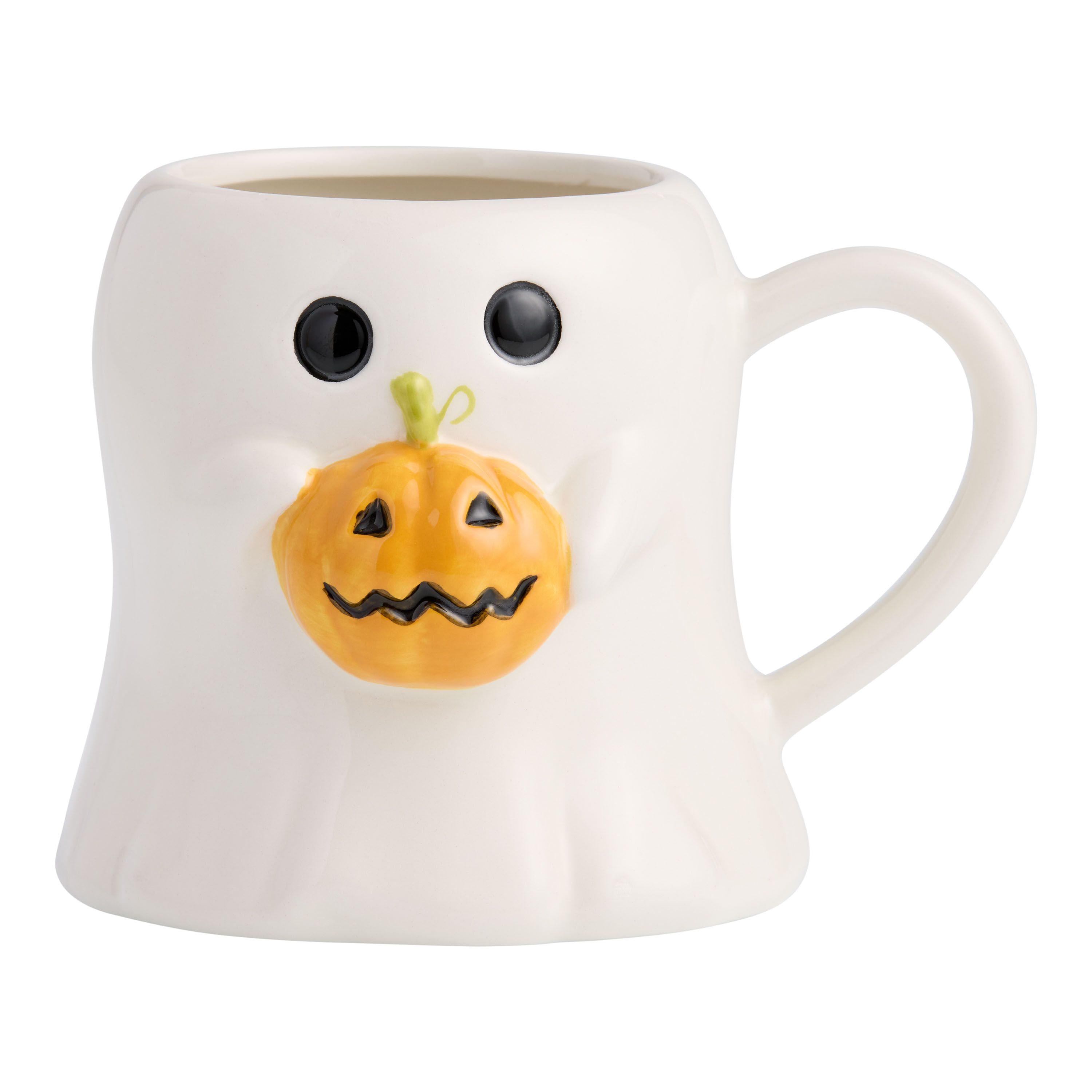 White Ghost with Pumpkin Figural Ceramic Mug | World Market