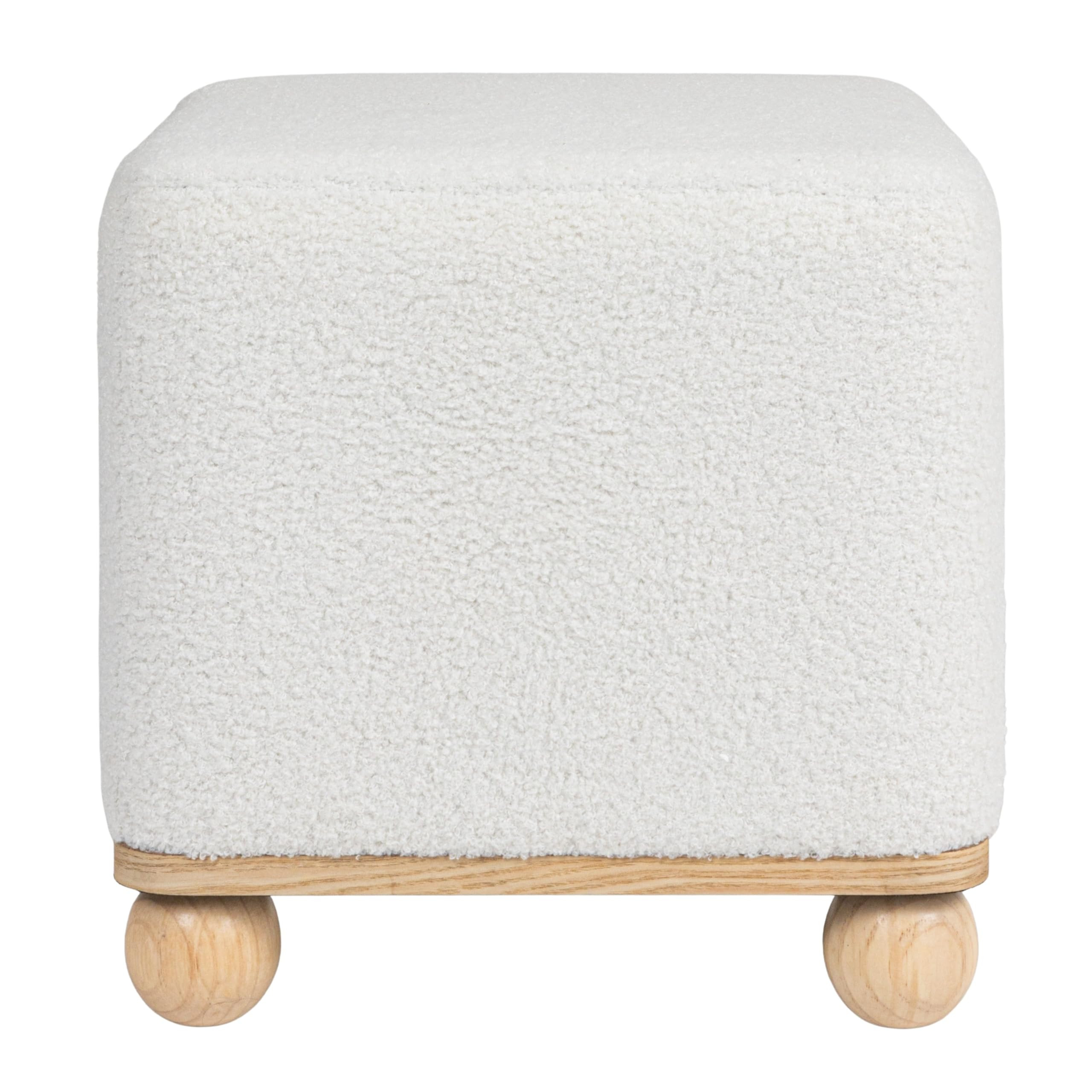 Creative Co-Op Square Boucle Upholstered Ottoman, Cream | Amazon (US)