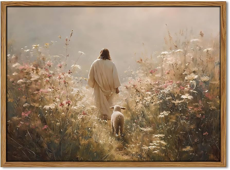 Jesus Leaves the 99 Sheep Wall Art, Christian Jesus and Lamb Pictures Wall Decor Paintings, The L... | Amazon (US)